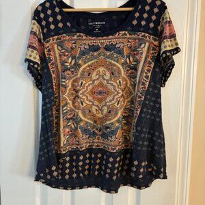 Lucky Brand Women's Blue Floral Boho Peasant Short Sleeve Plus Top Size 2X